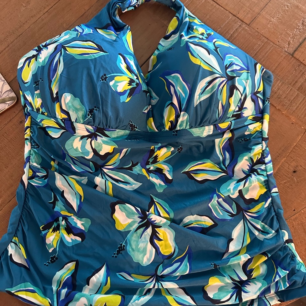La Blanca Teal and Yellow Floral halter top
